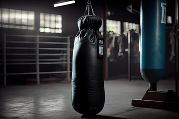 Wall Mural - punching bag with boxing glove on top in gym, created with generative ai