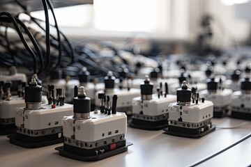 Canvas Print - close-up of large collection of sensors and monitoring equipment, with blurred background, created with generative ai