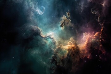 Wall Mural - majestic nebula with its colorful hues twinkling in the darkness of space, created with generative a