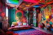 hallucinogenic plant-inspired room, with vibrant colors and intricate patterns, created with generative ai