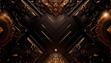 Luxury Black Background With Gold Elements. High Quality Illustration Generative AI