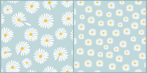 Abstract contemporary seamless patterns set with daisy flowers, modern wall decor, wallpaper, backgrounds for summer inspiration 