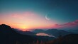 Clear twilight sunset sky with crescent moon background. Generative AI