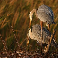 Wall Mural - Gorgeous Great Blue Heron Mated Pair on Nest