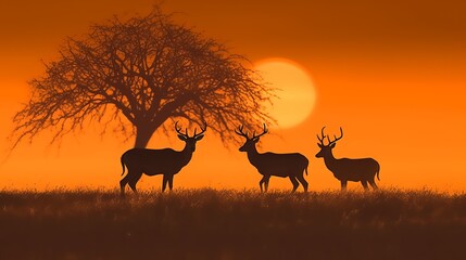  a couple of deer standing next to each other on a field