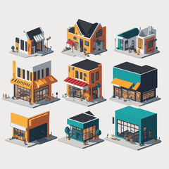 Wall Mural - Set of colorful shop buildings isometric
