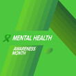 © zmiter - Mental Health Awareness Month social media banner with green ribbon isolated on green background. Vector Mental Health may month Poster, card, flyer and background.
