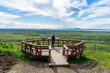 observation view point in Balatonlelle Hungary with a tourist couple