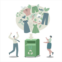 Eco recycled textile clothing sustainable. donating used apparel to donation box, Recycle and environmental care concept on fashion. Vector design illustration.