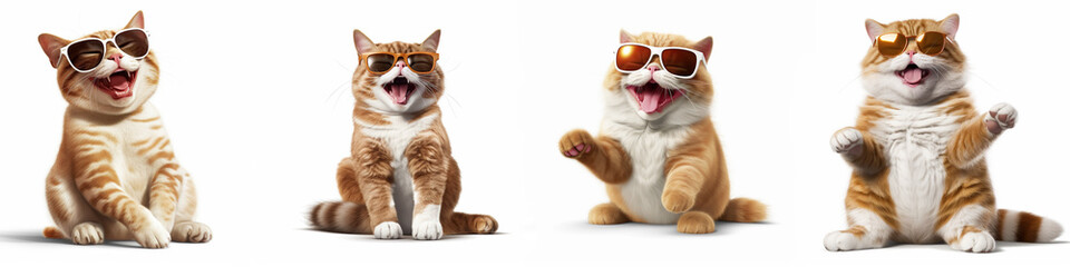 Wall Mural - animals pets cat banner panorama long - collection of funny laughing sitting white brown cats, with 