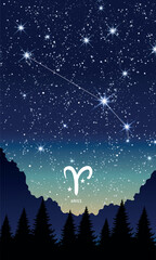 Wall Mural - aries zodiac sign, constellation in the night sky, card for stories with copy space for text. templa