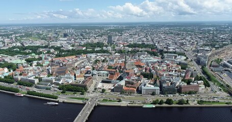 Poster - Riga Old Town, Downtown. Latvia. Drone Point of View.