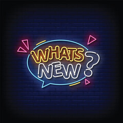 Wall Mural - Neon Sign what's new with brick wall background vector
