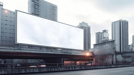 Blank empty billboard in an urban environment. Generative AI