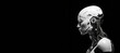 © JoelMasson - Black and white photorealistic studio portrait of a humanoid cyborg robot on black background. Generative AI illustration