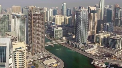 Wall Mural - Dubai Marina skyscrapers aerial view, UAE