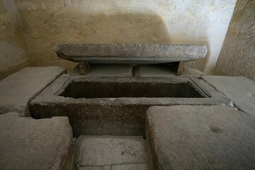 View of ancient crypt inside the second Great Pyramid of Giza. Cairo, Egypt. The tomb of the Pharaohs.