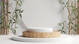 Fototapeta Sypialnia - Bamboo product display podium for natural product. Empty scene with bamboo branch. Generative ai