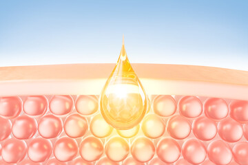 Wall Mural - cosmetic serum oil drop on skin cell, skin repair, moisturizer, collagen serum, advertising backgrou