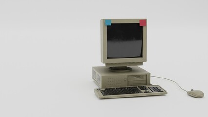 Poster - old computer isolated on white background in perspective view.