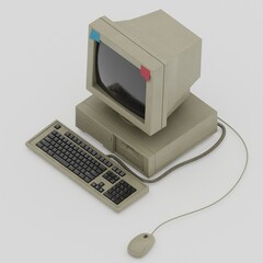 Poster - old computer isolated on white background in an isometric view.
