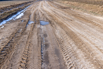 Wall Mural - a broken country road at the beginning of spring