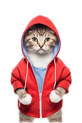 The cat bodybuilder with a sports medal  preparing to do exercises. Generative AI. Fitness cat. Gym cat. White background. 