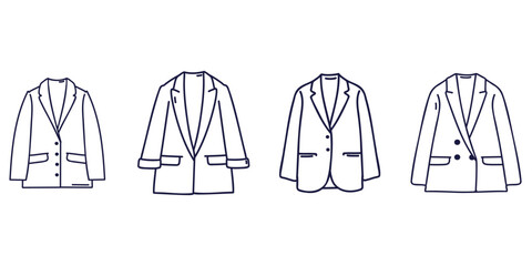 Set of jackets, line drawing, doodle vector illustration