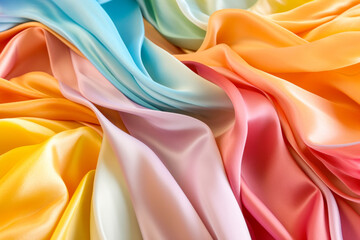 Wall Mural - Soft rainbow atin Silk Background,Smooth rainbow multi-colored silk Folds in rainbow color to be used as background