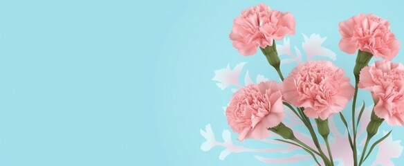 Wall Mural - Pastel Blue Floral Background , Carnation Flowers Watercolor Wallpaper, Mother's Day Concept, Generative AI