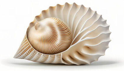 Wall Mural - Close-up of a white and golden shell, isolated on a white background, Generative by AI