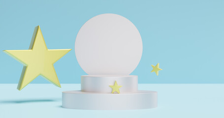 Poster - White pedestal podium with stars. Product advertisement presentation. 3d rendering