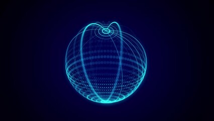 Poster - Futuristic sphere made of particles. Flow of atoms in cyberspace. Space energy concept. 3D rendering.	