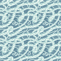 Wall Mural - Vector seamless nautical pattern with hand drawn tangled ropes