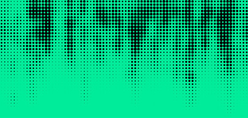 Poster - Gradient of halftone black dots on a green background. Pop art texture. Comic background. Vector illustration.