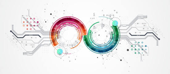Abstract background with plexus effect. Scientific and technological concept with the use of technical elements formed in the shape of a circle.
