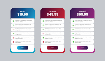 Wall Mural - product or service subscription comparison pricing list design template
