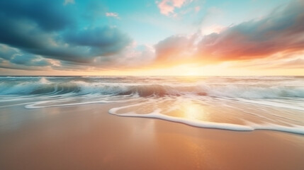 Wall Mural - Beautiful outdoor landscape of sea and tropical beach at sunset or sunrise time