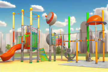 Playground equipment in the park. Generative Ai