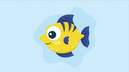 Wall Mural - yellow and blue fish sealife animation