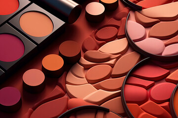 Poster - Makeup Set Brush and foundation make-up. AI technology generated image