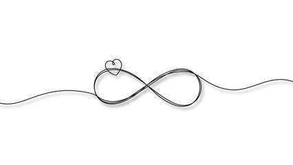 Wall Mural - continuous single line drawing of infinity symbol with heart shape, eternal love line art animation