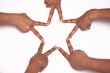 © arcyto - Diverse people hands forming star shape with their fingers.Together processing hands connecting to star shape.Teamwork Concept.