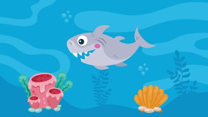 Wall Mural - cute shark swiming sealife animation