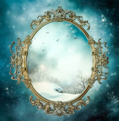 Wall Mural - Generative AI:  enchanted fairy tale frame with flowers