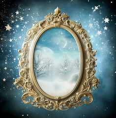 Wall Mural - Generative AI:  enchanted fairy tale frame with flowers