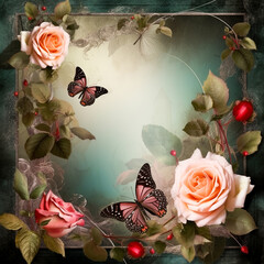 Wall Mural - Generative AI:  enchanted fairy tale frame with flowers