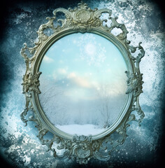 Wall Mural - Generative AI:  enchanted fairy tale frame with flowers
