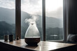 A humidifier on the windowsill adding moisture to the dry indoor air, improving health and comfort. Generative AI, AI.