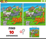 Fototapeta Dinusie - differences game with comic running cats characters group